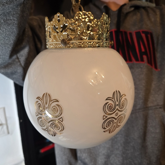 Vtg MCM Glass Globe Hanging Ceiling Swag Light Pendants Lamp Gold Hollywood Rege - Picture 4 of 10